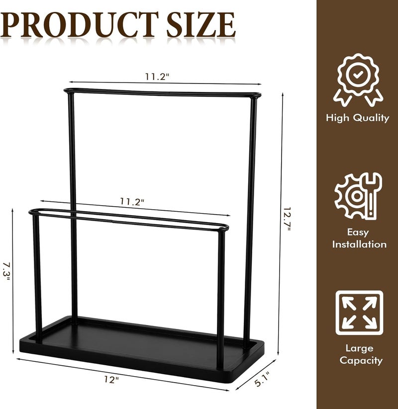 Himake Sunglasses Organizer Glasses Holder Stand for 28 Pairs of Eyewear, 2 Tier Eyeglasses Display ,Black Sunglass Storage Rack Metal Frame with Wood Base for Table Desk Countertop Dresser Bedroom - Image 3